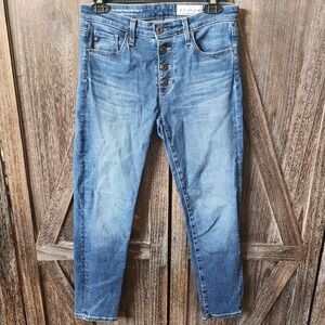 Anthropologie AG Jeans Women's 26P Petite Stevie Ankle Button Up Slim Straight